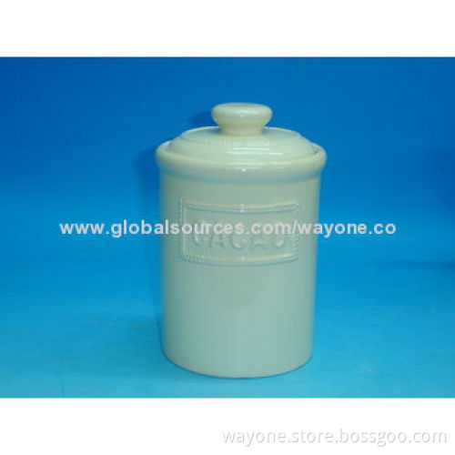 Ceramic sugar jar with embossed words,food-safe,easy to take care, for tea/coffee/biscuit storage